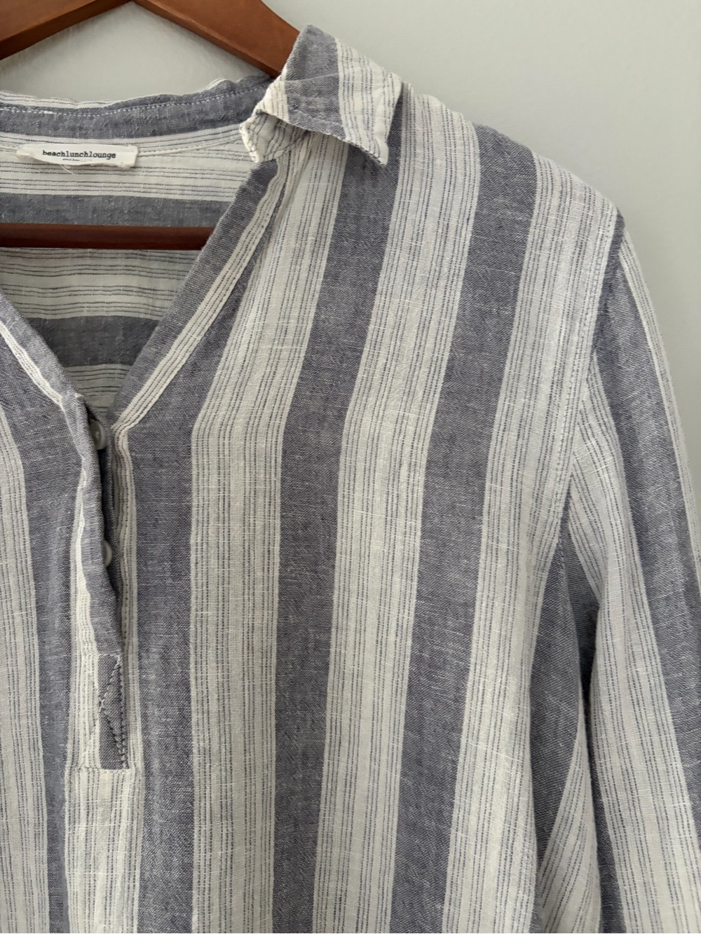 Linen Cotton Tunic Blouse Top Striped White Grey Breathable by BeachLunchLounge - Picture 3 of 17